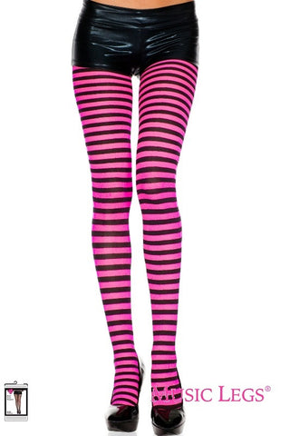 Opaque Striped Tights - Black/Hot Pink