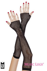 Fishnet Fingerless Gloves - 40cm - Black