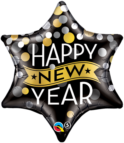Happy New Year Confetti Star Foil Balloon - 53cm
