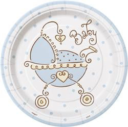 Baby Shower Blue Paper Snack Plates (8 pack)
