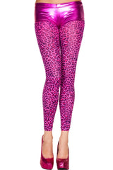 Opaque Leopard Print Leggings - Hot Pink