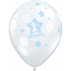 1st Birthday Clear Blue Latex Balloons - (6 pack)