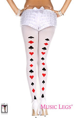 Poker Cards Backseam Pattern Pantyhose - Red/Black/White