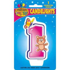 1st Birthday Animals Party Candle - Pink