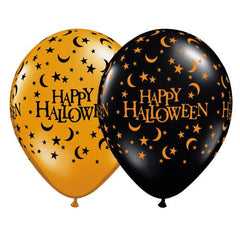 Happy Halloween Moons & Stars Latex Balloons - (8 pack)