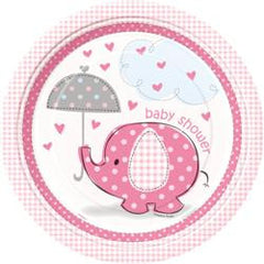 Pink Umbrella Elephants - Paper Dinner Plates (8 pack)