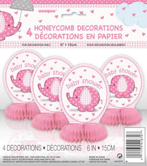 Pink Umbrella Elephants - Mini Honey Comb Decorations (4 pack)