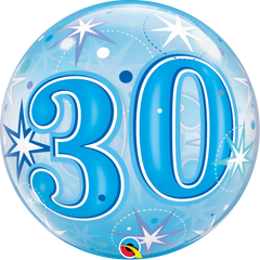 30 Blue Starburst Bubble Balloon - 22"/55cm