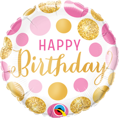Happy Birthday Pink & Gold Dots Foil Balloon - 46cm