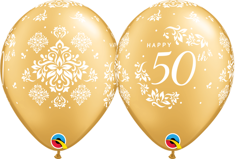 50th Anniversary Damask Latex Balloons Gold - (6 pack)