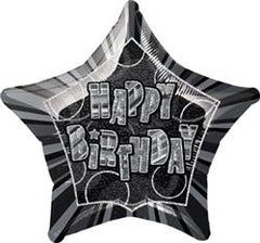 Glitz Black & Silver - Happy Birthday Star Foil Balloon - 50cm