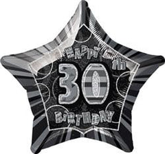 Glitz Black & Silver - 30th Birthday Star Foil Balloon - 50cm