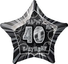 Glitz Black & Silver - 40th Birthday Star Foil Balloon - 50cm