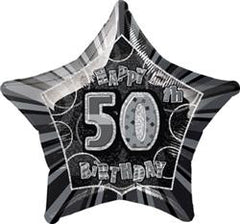 Glitz Black & Silver - 50th Birthday Star Foil Balloon - 50cm
