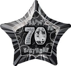 Glitz Black & Silver - 70th Birthday Star Foil Balloon - 50cm