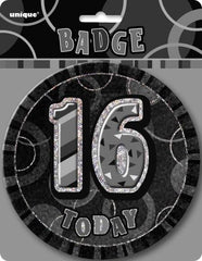 Glitz Black & Silver 16th Birthday Badge - 15cm