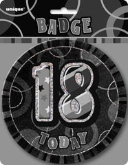 Glitz Black & Silver 18th Birthday Badge - 15cm