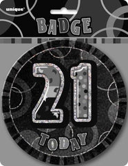Glitz Black & Silver 21st Birthday Badge - 15cm