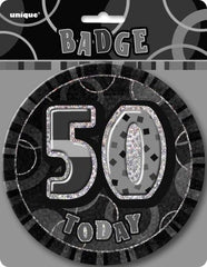 Glitz Black & Silver 50th Birthday Badge - 15cm