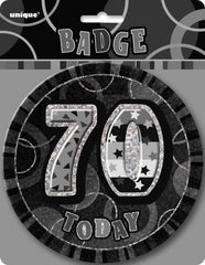 Glitz Black & Silver 70th Birthday Badge - 15cm