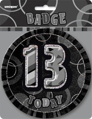 Glitz Black & Silver 13th Birthday Badge - 15cm