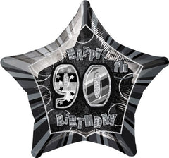 Glitz Black & Silver - 90th Birthday Star Foil Balloon - 50cm