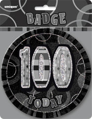 Glitz Black & Silver 100th Birthday Badge - 15cm
