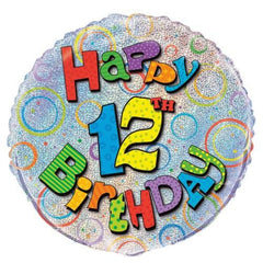 12th Birthday Prismatic Foil Balloon - 45cm