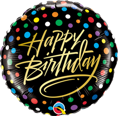 Happy Birthday Gold Script & Dots Foil Balloon - 46cm