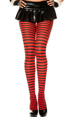 Opaque Striped Tights - Black/Red