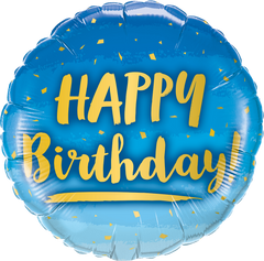 Happy Birthday Gold & Blue Foil Balloon - 46cm