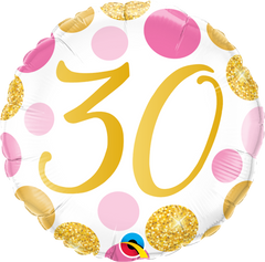 30 Pink & Gold Dots Foil Balloon - 46cm