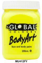 Body Art Face Paint - Flouro Yellow - 200ml