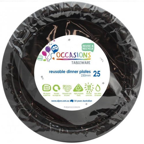 Black Plastic Dinner Plates (25 Pack)