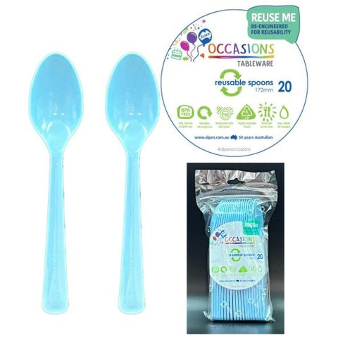 Pastel Blue Plastic Desert Spoons (20 pack)