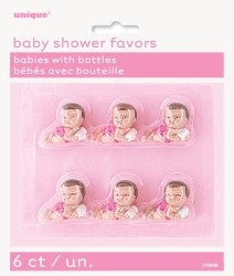 Baby Shower Pink Baby With Bottle (6 pack)