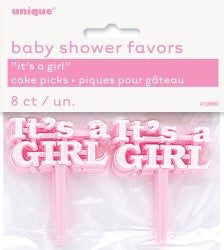 Baby Shower Pink Cake Picks (8 pack)