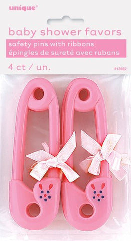 Baby Shower Pink Baby Pin With Ribbon - (4 pack)