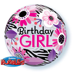 Birthday Girl Floral Zebra Stripes - 22"/55cm
