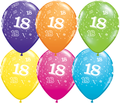 18th Birthday Latex Balloons - (6 pack)