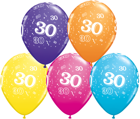 30th Birthday Latex Balloons - (6 pack)