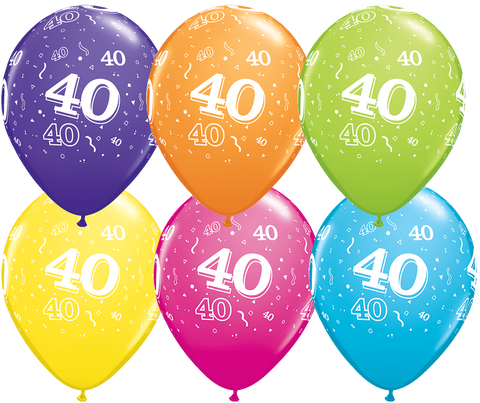 40th Birthday Latex Balloons - (6 pack)