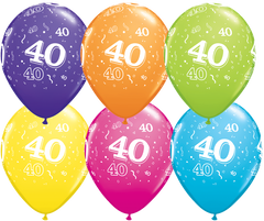 40th Birthday Latex Balloons - (6 pack)