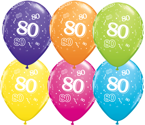 80th Birthday Latex Balloons - (6 pack)