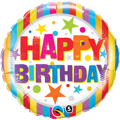 Happy Birthday Stripes & Stars Foil Balloon - 46cm