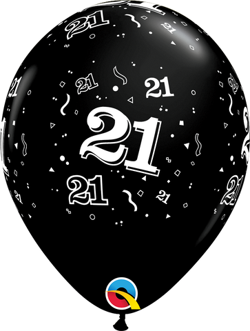 21st Birthday Latex Balloons Black - (6 pack)