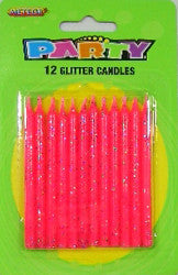Glitter Candles (12 pack) - Pastel Pink