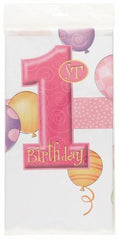 1st Birthday Pink Plastic Table Cover - Rectangle