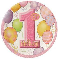 1st Birthday Pink Paper Dinner Plates (8 pack)