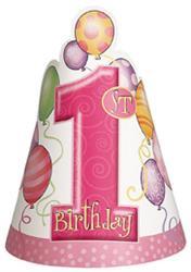 1st Birthday Pink Party Hats (8 pack)